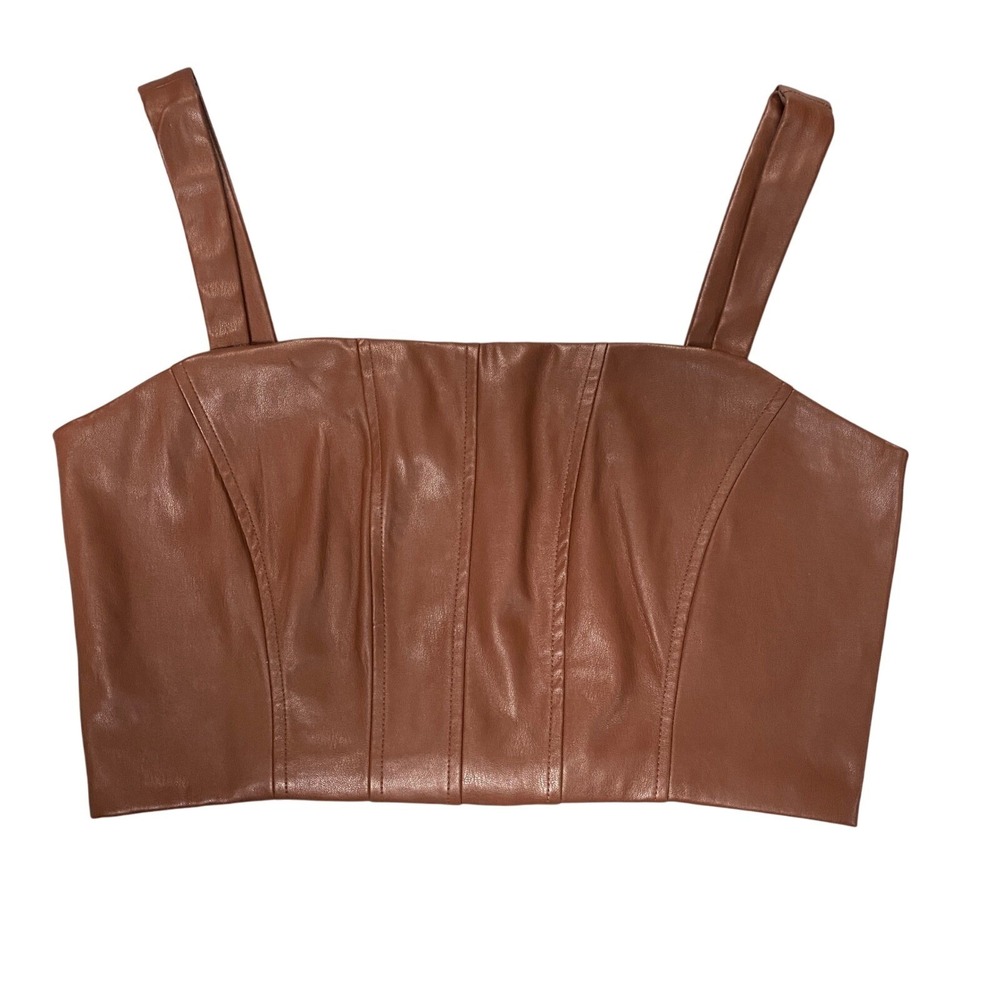 Jason Wu Faux‎ Leather Corset Top Copper Brown Sleeveless Bustier Sz S Coquette